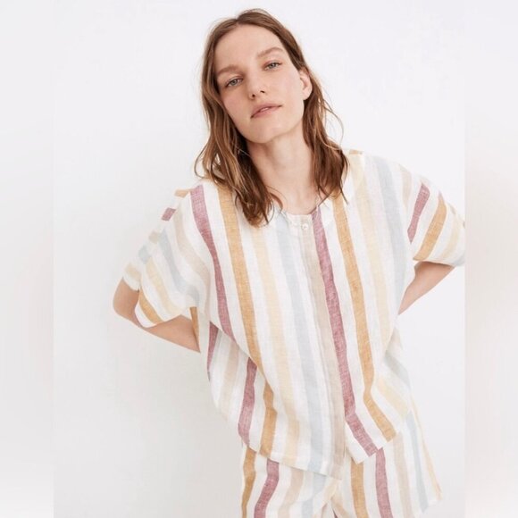 Laude the Label x Madewell Linen Button Up Boxy Shirt Size M Striped Multicolor - Picture 1 of 10